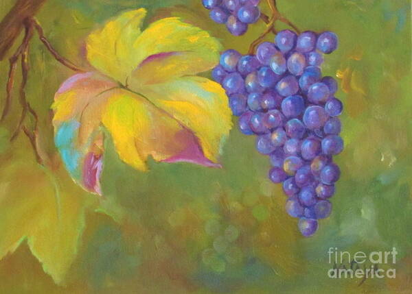 Wine Art Print featuring the painting Pinot on The Vine by Nataya Crow