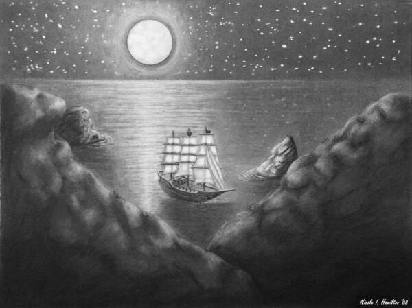 Ship Art Print featuring the drawing Pirates' Cove by Nicole I Hamilton