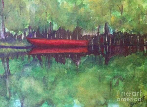 Boat Art Print featuring the painting Pirogue on Bayou Lafourche by Beverly Boulet