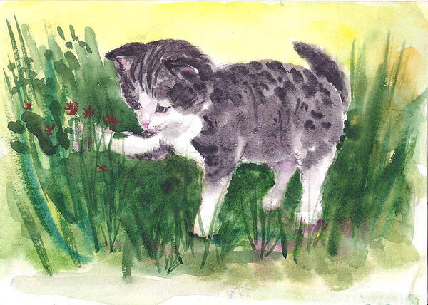 Kitten Art Print featuring the painting Playful Kitten by Asha Sudhaker Shenoy