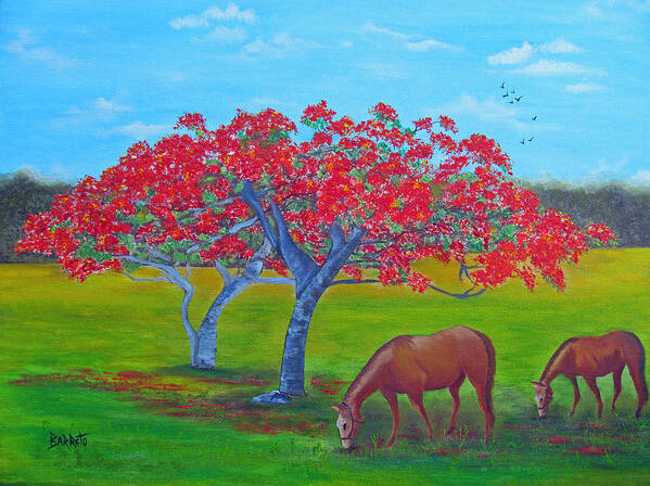 Flamboyant Art Print featuring the painting Pleasent Pastures by Gloria E Barreto-Rodriguez