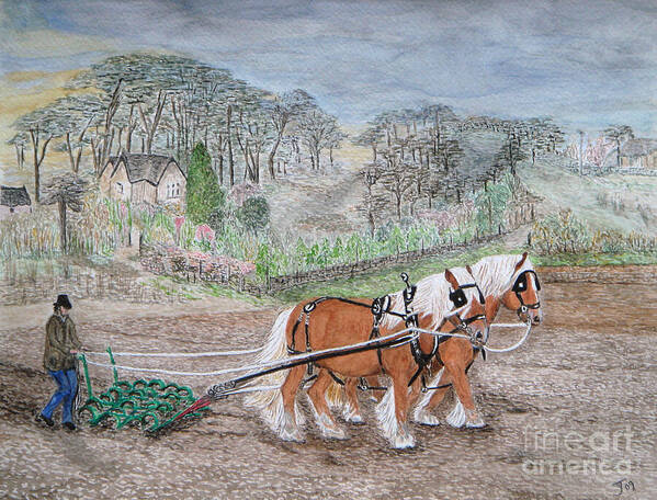 Plough Horses Art Print featuring the painting Plough Horses by Yvonne Johnstone