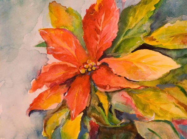 Flower Art Print featuring the painting Poinsettia by Delilah Smith
