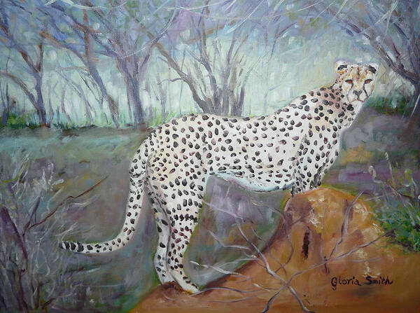 Cheetah.wildlife Art Print featuring the painting Point Of View by Gloria Smith
