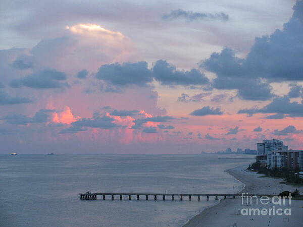 Pier Art Print featuring the photograph Pompano Pier at Sunset by Corinne Carroll