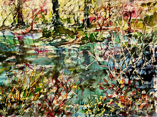 Watercolor Art Print featuring the painting Pond and Beyond by Almo M