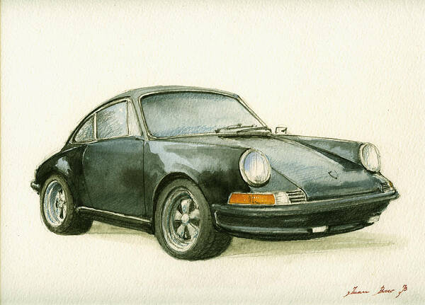 Porsche Decor Art Print featuring the painting Porsche 911 classic car art by Juan Bosco