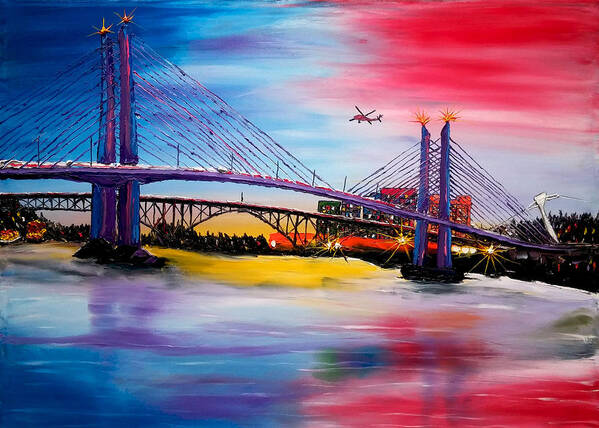  Art Print featuring the painting Portland City Lights Over Tilikum Bridge 1 by James Dunbar