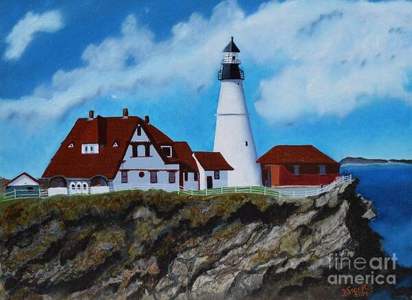 Barrieloustark Art Print featuring the painting Portland Head Light in Maine Viewed from the South by Barrie Stark