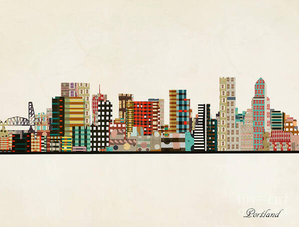 Portland Art Print featuring the painting Portland Skyline by Bri Buckley