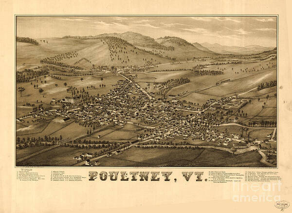 Poultney Art Print featuring the painting Poultney Vermont Map Vintage by Mindy Sommers