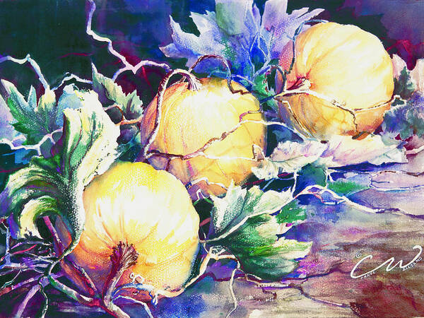 Pumpkins Art Print featuring the painting Pumpkin Time by Connie Williams