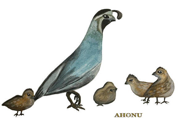 Quail Art Print featuring the painting Quail Family by AHONU Aingeal Rose