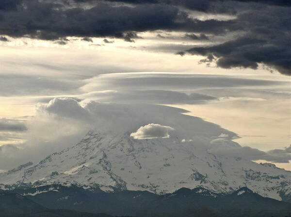 Lenticular Clouds Forming Above Mount Rainier Art Print featuring the photograph Rainier 8 by Sean Griffin