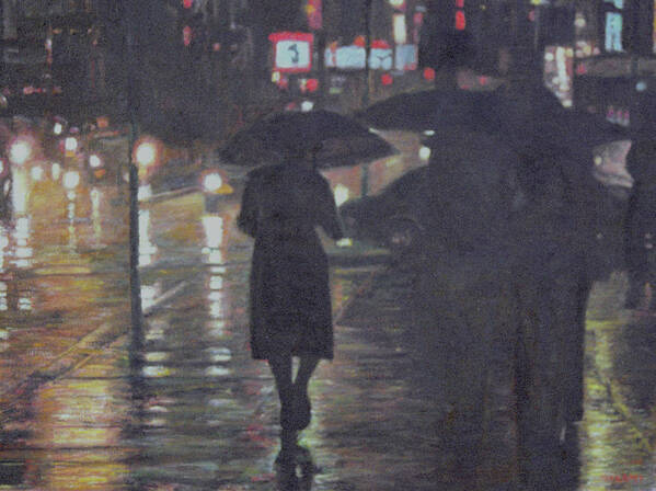 City Art Print featuring the painting Rainy Night by Masami Iida