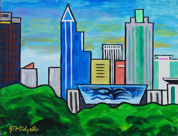 Raleigh Shimmer Wall Art Print featuring the painting Raleigh Skyline 3 by Tommy Midyette