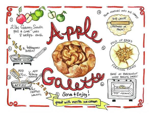 Illustration Art Print featuring the painting Recipe- Apple Galette by Diane Fujimoto