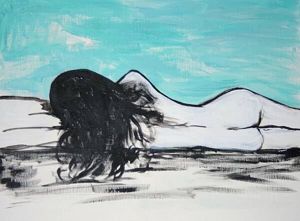 Nude Art Print featuring the painting Reclining Nude by Julie Lueders 