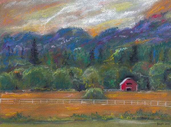 Red Barn Art Print featuring the painting Red Barn by Clara Sue Beym