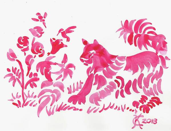 Red Cat Art Print featuring the painting Red Cat Florals direct watercolor by Catinka Knoth