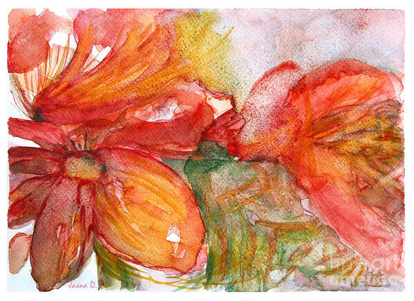 Red Flowers Art Print featuring the painting Red Dance by Jasna Dragun