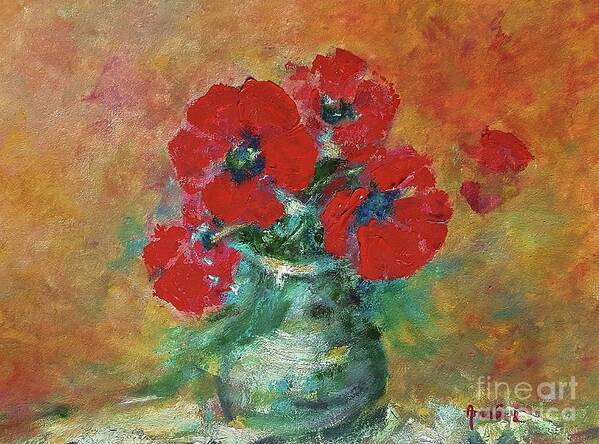 Flowers Art Print featuring the painting Red poppies in a vase by Amalia Suruceanu