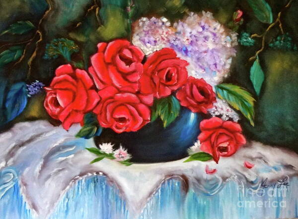 Bouquet Art Print featuring the painting Red Roses by Jenny Lee