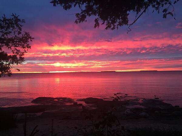 Lake Superior Art Print featuring the photograph Red Sky at Night by Paula Brown