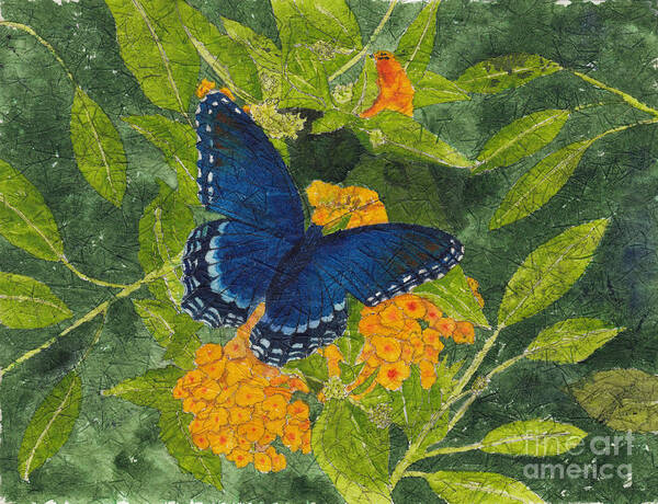 Butterfly Art Print featuring the painting Red Spotted Purple Butterfly Batik by Conni Schaftenaar