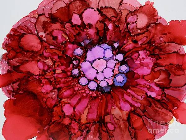 Floral Art Print featuring the painting Red Zinnia by Beth Kluth