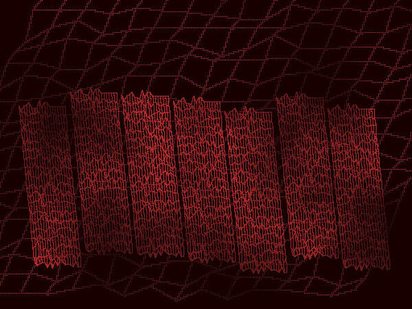 Rithmart Wire Mesh Wood Red Abstract Trees Dark Brown Nature Angles Kinetic Tension Plank Strata Art Print featuring the digital art Red.100 by Gareth Lewis