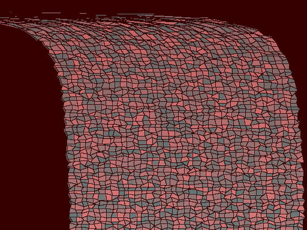 Rithmart Red Abstract Falling Waterfall Blue Grey Gray Dark Cascade Shades Irregular Computer Digital Code Algorithm Art Diamonds Squares Art Print featuring the digital art Red.114 by Gareth Lewis
