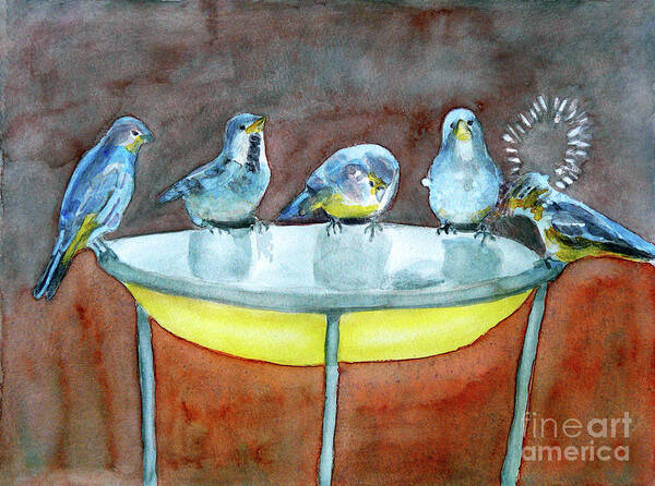 Birds Art Print featuring the painting Refreshments by Jasna Dragun