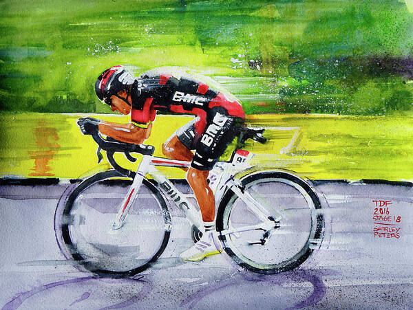 My Name On Ebay Is Sannpet. 24cm X 32cm Watercolour Art Print featuring the painting Richie Porte by Shirley Peters