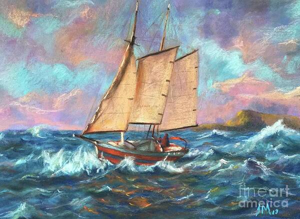 Sailing Boat Art Print featuring the painting Ride the wind and waves by Jieming Wang