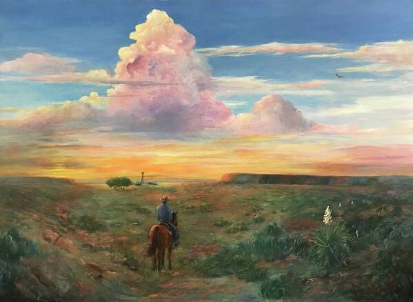 Cowboy Art Print featuring the painting Riding Home by ML McCormick