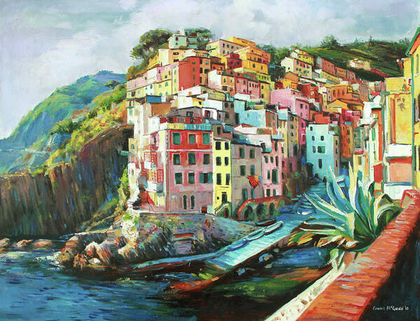 Riomaggiore Art Print featuring the painting Riomaggiore Italy by Conor McGuire