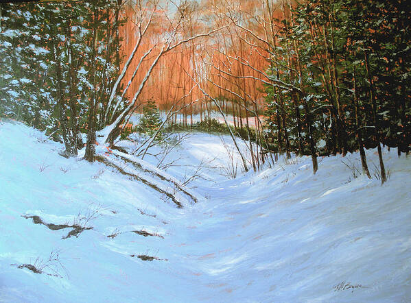 Winter Scene Art Print featuring the painting River Road Winter by Maryann Boysen