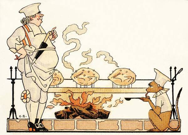 Georges Barbier Art Print featuring the painting Roasting On A Spit by Georges Barbier