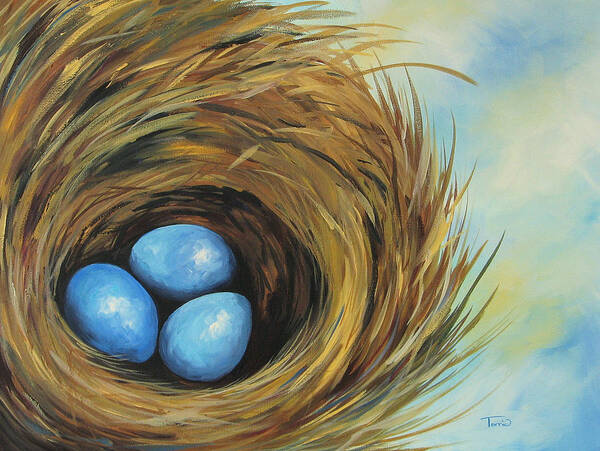 Blue Art Print featuring the painting Robin's Three Eggs II by Torrie Smiley