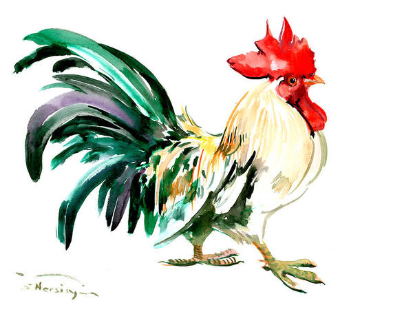 Rooster Art Print featuring the painting Rooster by Suren Nersisyan