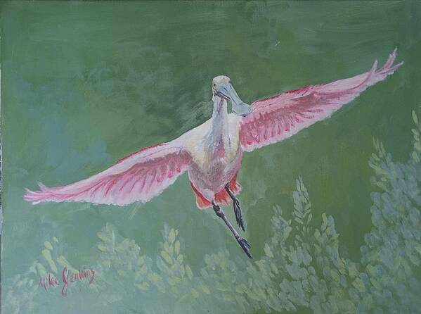 Florida Bird Art Print featuring the painting Roseate Spoonbill by Mike Jenkins
