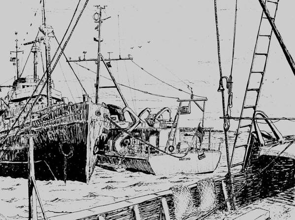 Transportation Art Print featuring the drawing RV Chain and USCGSS Whiting by Vic Delnore