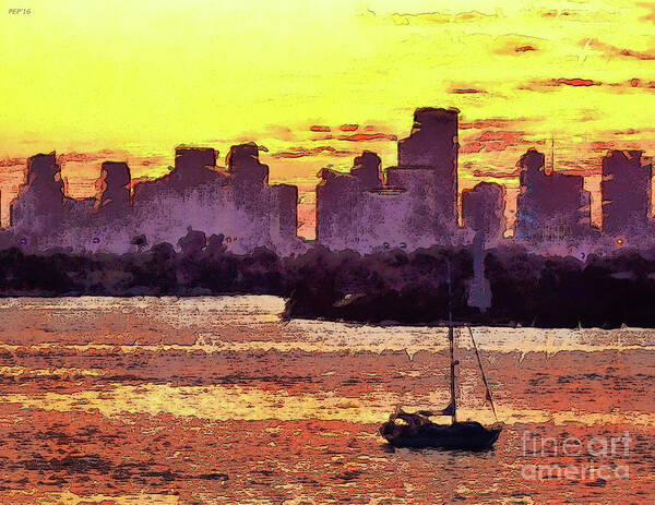 Miami Art Print featuring the photograph Sailboat Anchored For The Night by Phil Perkins