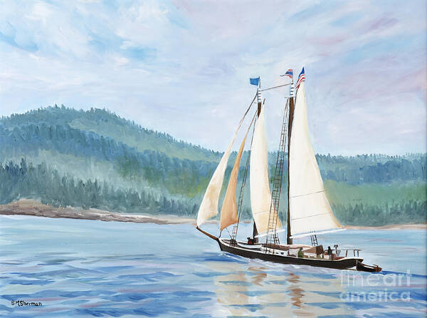 Schooner Ship Art Print featuring the painting Sailing into Castine Harbor by Stella Sherman