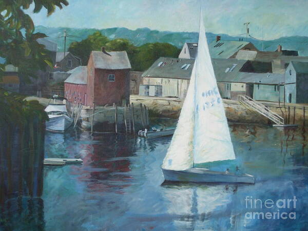 Red Art Print featuring the painting Saling In Rockport MA by Claire Gagnon