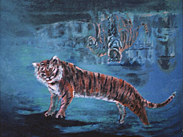 Tiger Art Print featuring the painting Salvato dalle acque by Enrico Garff