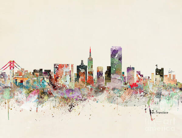 San Francisco Skyline Art Print featuring the painting San Francisco Skyline by Bri Buckley