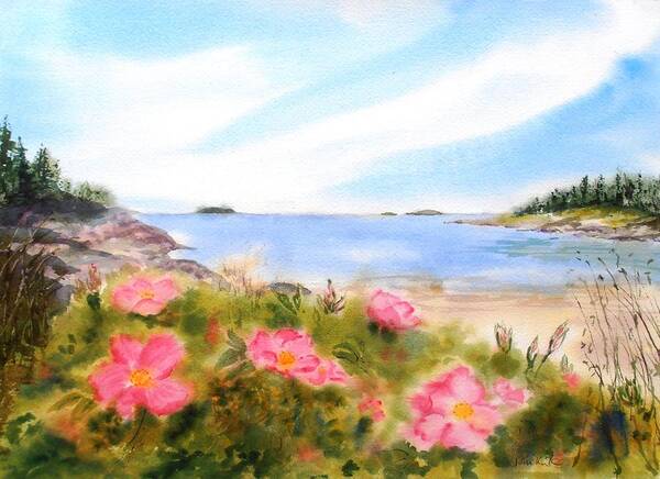 Flowers Art Print featuring the painting Sand Beach Roses by Diane Kirk