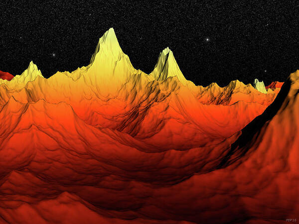 Sci Fi Art Print featuring the digital art Sci Fi Mountains Landscape by Phil Perkins
